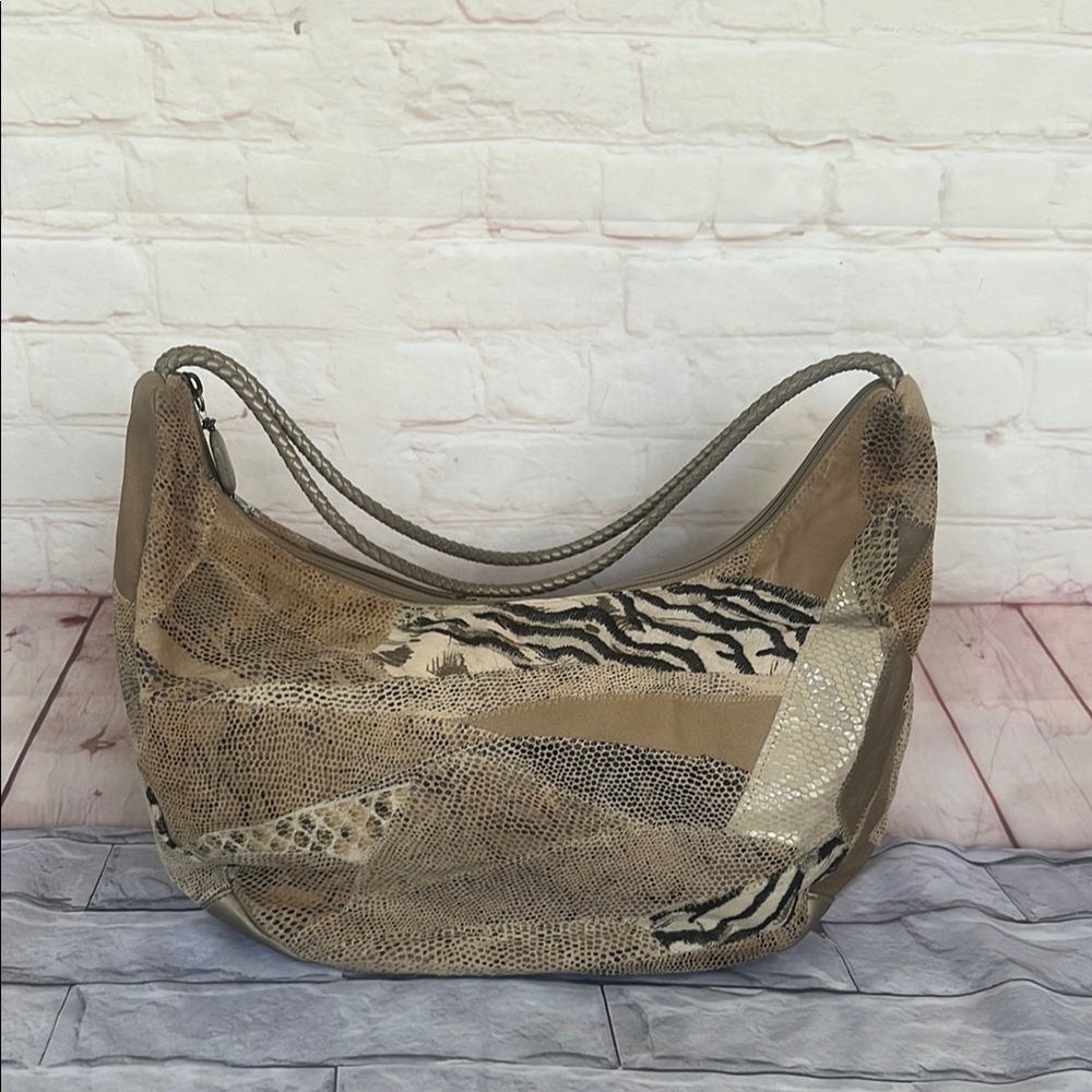 GREAT AMERICAN LEATHER WORKS patched multi animal print leather shoulder purse